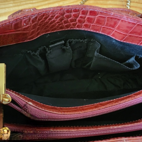 Red Faux Croc Embossed Crossbody Bag, with Gold Metal Accents by Stone Mountain. - Picture 3 of 12